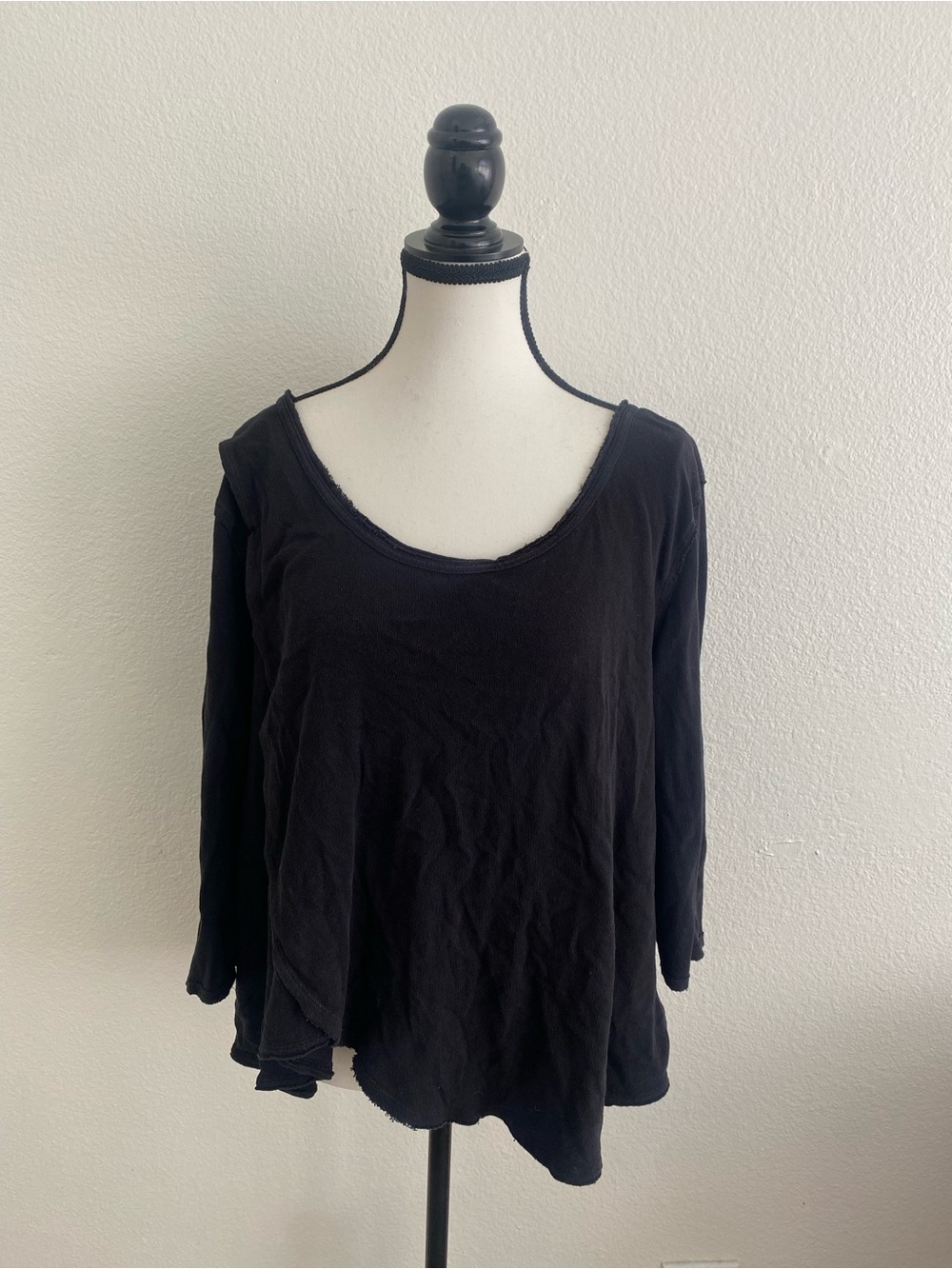 Free People Black Women's Scoop Neck Long Sleeve Top